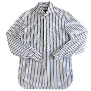 KITON Striped luxury Dress Shirt Blue White Made in Italy Size 15.5 /39